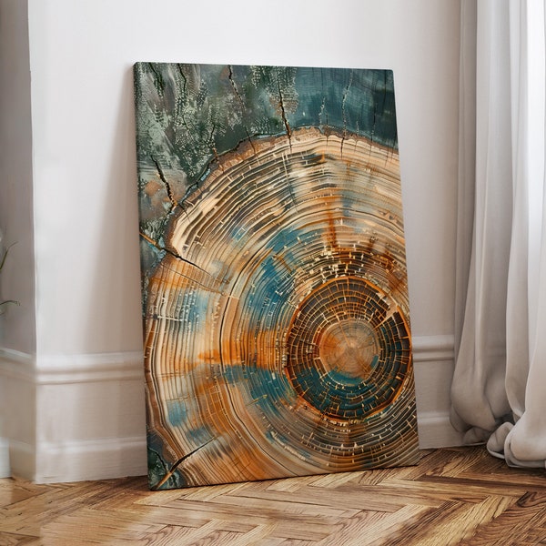 Nordic Tree Ring Canvas Painting, Scandinavian Abstract Wall Art, Original Art On Canvas, Wood Rings Wall Art, Nordic Fine Arts