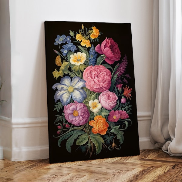 Botanical Canvas Painting, Floral Canvas Painting, Original Art On Canvas, Wildflower Print, Floral Artwork, Vintage Style Painting