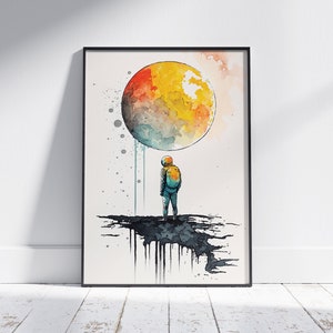 Watercolor Astronaut, Gift For Him, Space Art, Space Poster, Surreal Space Art, Outer Space, Moon Art, Space Artwork, Astronaut Prints