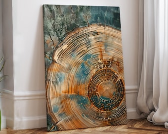 Nordic Tree Ring Canvas Painting, Scandinavian Abstract Wall Art, Original Art On Canvas, Wood Rings Wall Art, Nordic Fine Arts