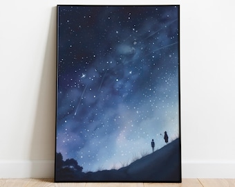 Starry Starry Night, Celestial Wall Art, Outer Space Art, Space Poster, Night Sky Wall Art, Evening Sky Artwork, Watercolor Fine Art