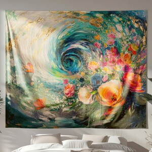Abstract Floral Tapestry, Original Art on Tapestry, Vibrant Wall Hanging, Elegant Tapestry, Nature Indoor Wall Tapestry, Abstract Decor