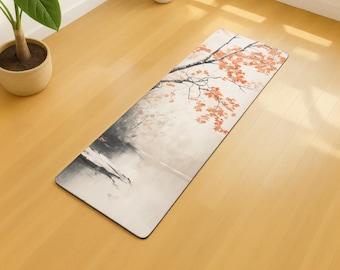 Tapis de yoga en microsuède, Tapis d'exercice de qualité supérieure, Tapis de fitness antidérapant durable, Tapis de méditation de qualité, Tapis d'entraînement artistique Japandi, Base en caoutchouc