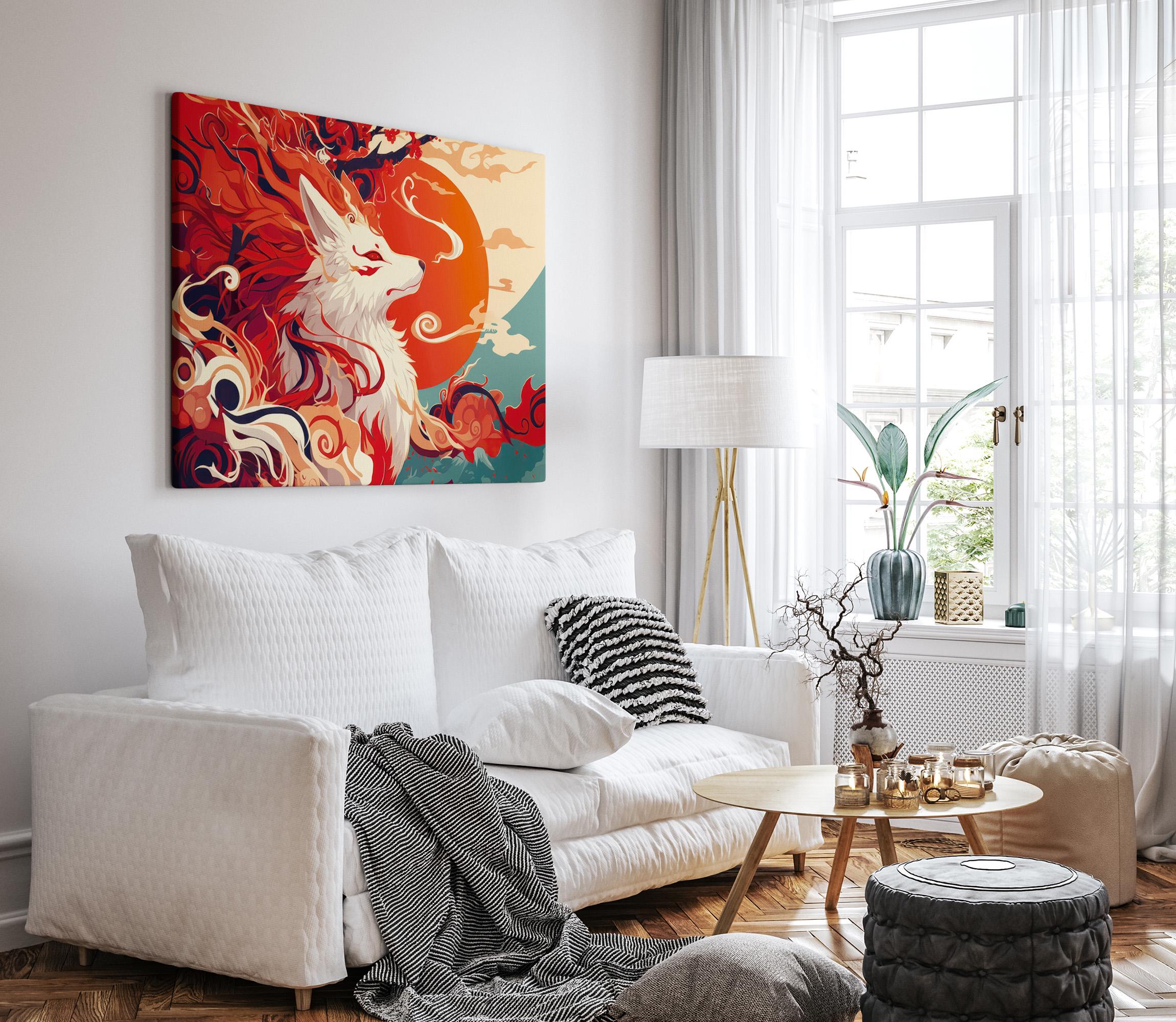 Fox Art Japanese Kitsune Wall Print Print, Nine Tailed com 