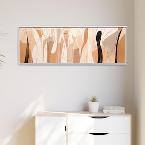 Abstract Canvas Art, Neutral Wall Art for Living Room, Large Horizontal Painting, Boho Minimalist Decor, Framed Organic Line Art Print