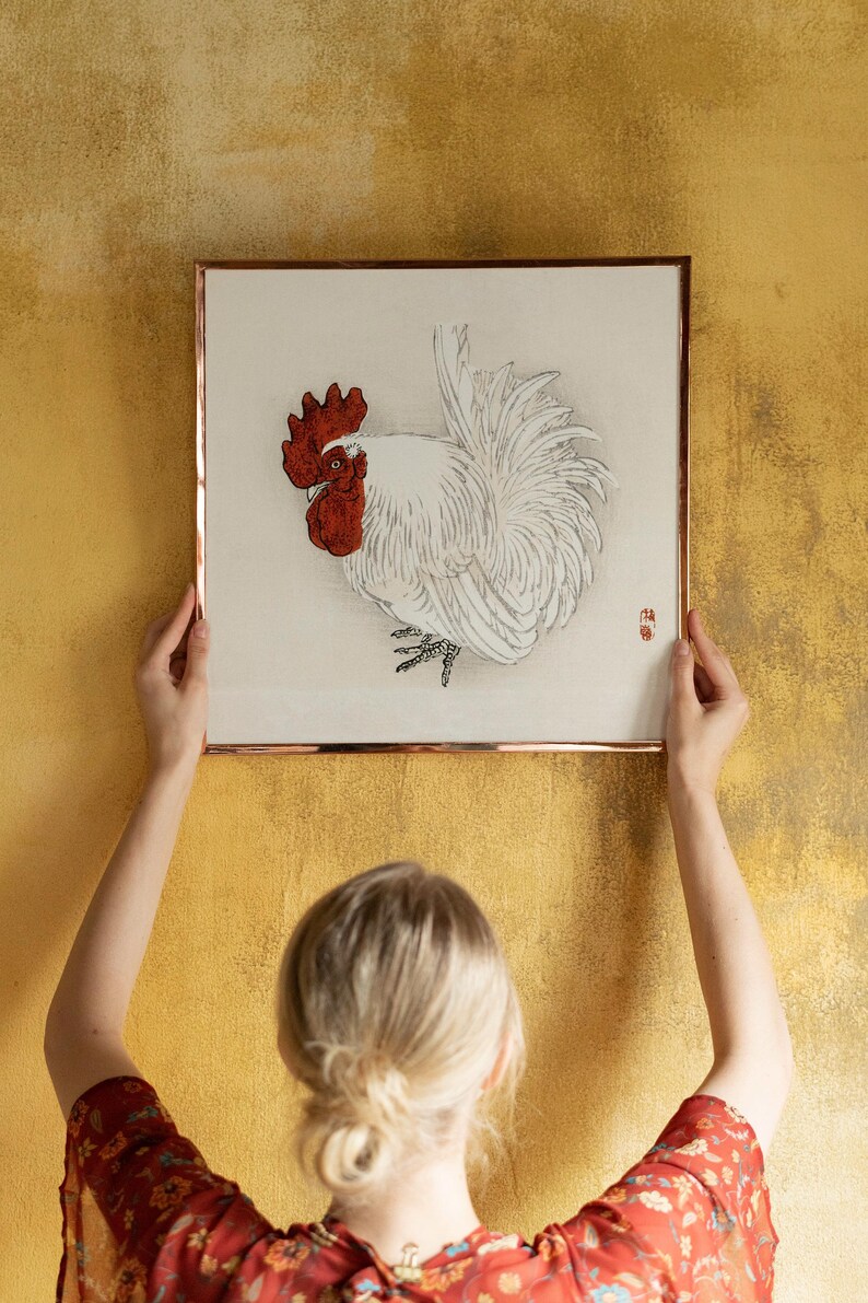 Japanese Rooster Art Print, Traditional Style Square Matte Paper Poster ...