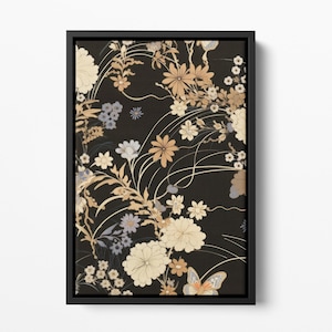 Framed Canvas Japanese Art, Floater Canvas Wall Art, Original Art On Canvas, Vintage Kimono Pattern Art, Japanese Print, Japan Nature Art