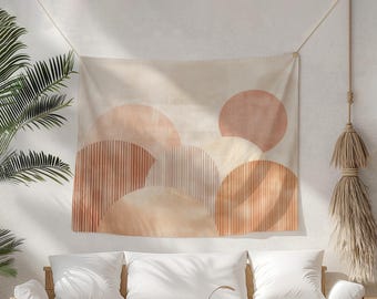 Boho Geometric Tapestry for Dorm Room, Headboard Alternative, Apartment Wall Decor, Fabric Art Room Divider, Bohemian Wall Hanging