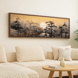 Japandi Wall Art Canvas Print, Minimalist Forest Landscape, Wabi Sabi Painting, Scandinavian Decor for Living Room, Neutral Wall Decor