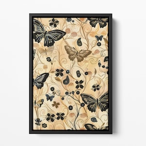 Framed Canvas Japanese Art, Floater Canvas Wall Art, Original Art On Canvas, Vintage Kimono Pattern Art, Japanese Print, Japan Nature Art
