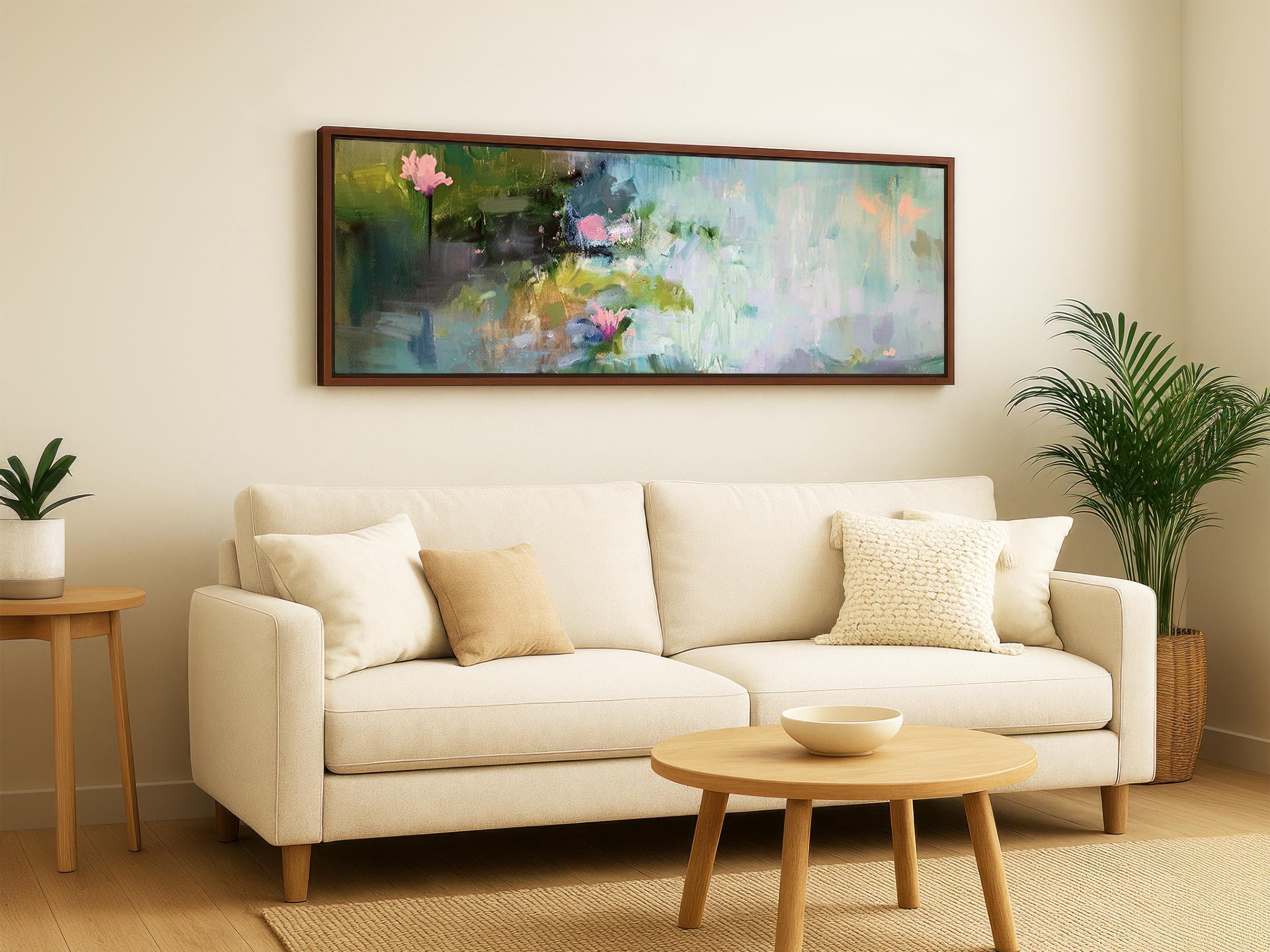 Large Horizontal Wall Art, Extra Large Abstract Water Lily