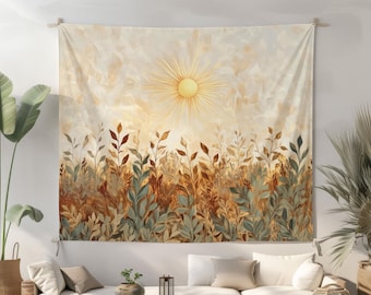 Sunburst Tapestry, Minimalist Boho Wall Hanging, Abstract Floral Wall Art, Statement Fabric Decor for Living Room, Bohemian Home Decor