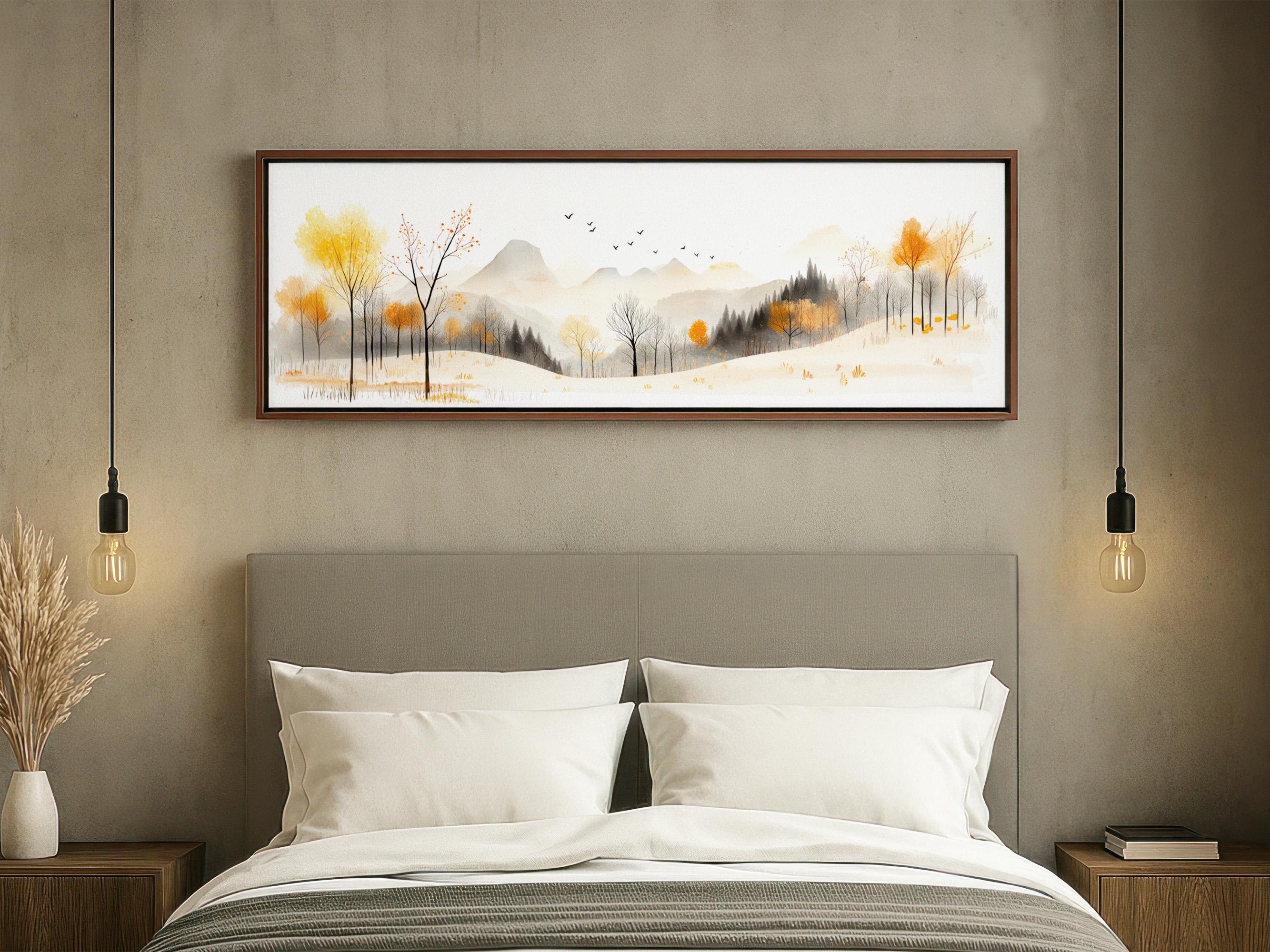 Above Bed Wall Decor, Long Panoramic Canvas, Entryway Statement