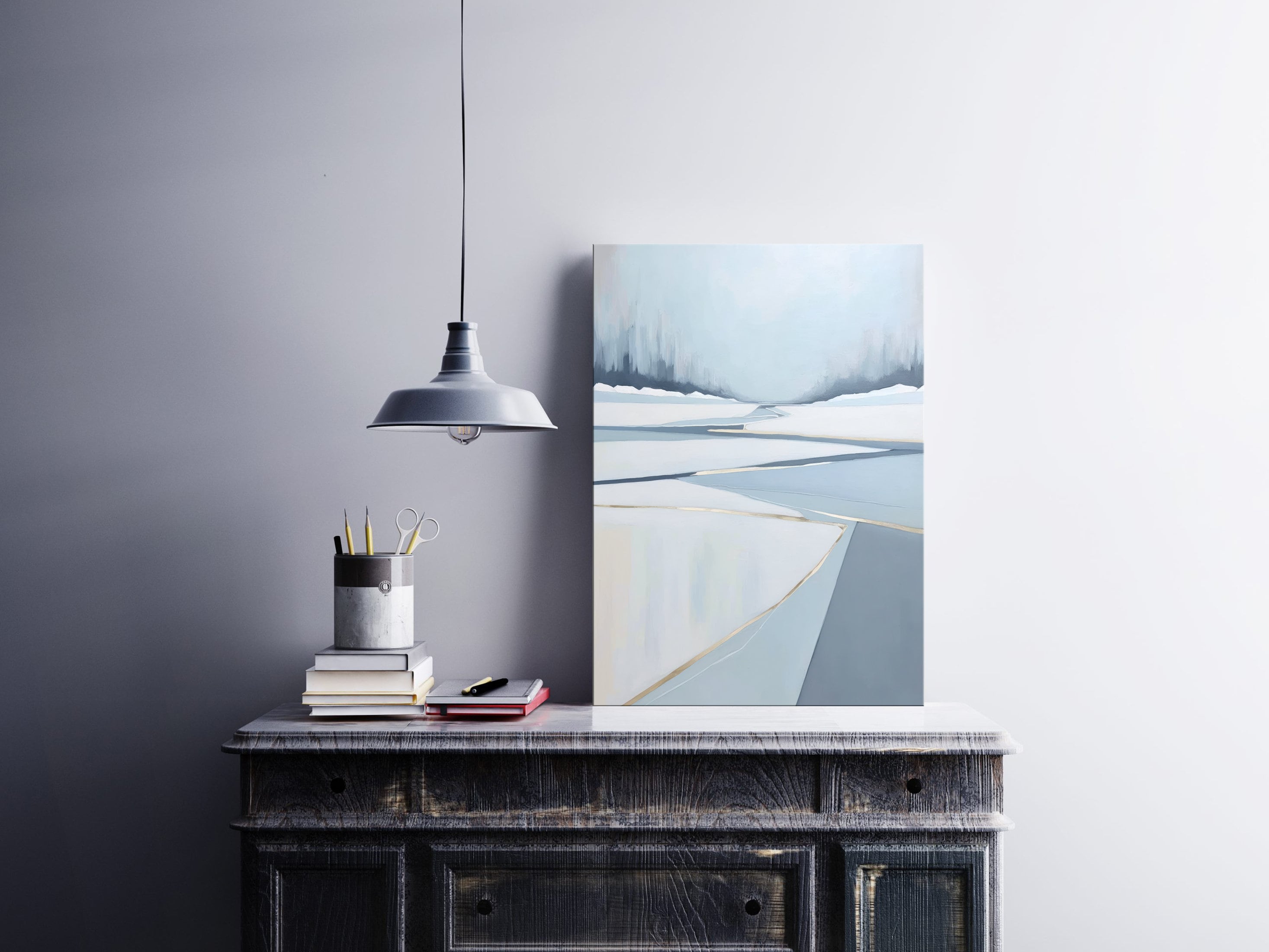 Handgemalte Leinwandbilder - Abstrakte Wandkunst In Gold Grau Blau