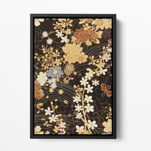 Framed Canvas Japanese Art, Floater Canvas Wall Art, Original Art On Canvas, Vintage Kimono Pattern Art, Japanese Print, Japan Nature Art