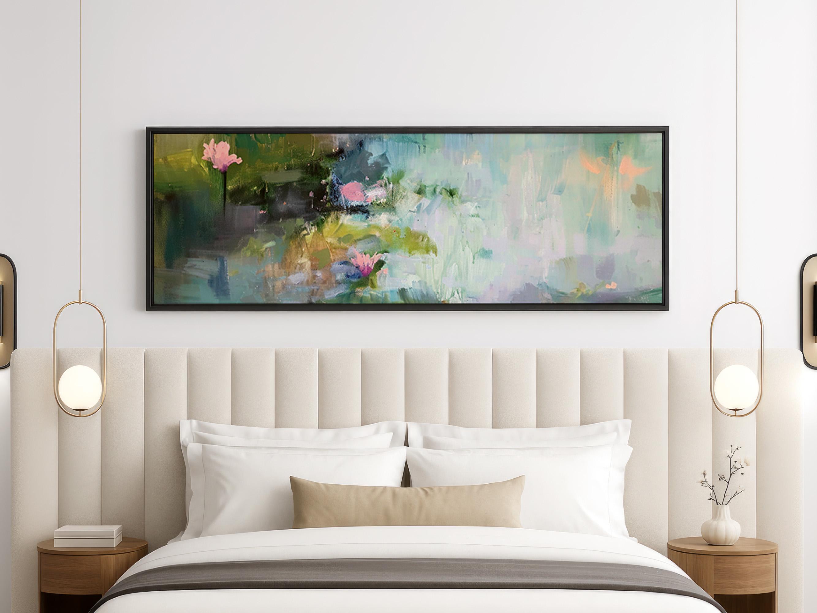 Large Horizontal Wall Art, Extra Large Abstract Water Lily