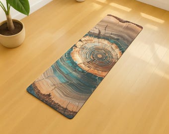 Esterilla de yoga escandinava, arte de anillos de árboles de bosques antiguos, equipo de ejercicio antideslizante, esterilla de fitness con patrón natural, entrenamiento, pilates, fitness en casa