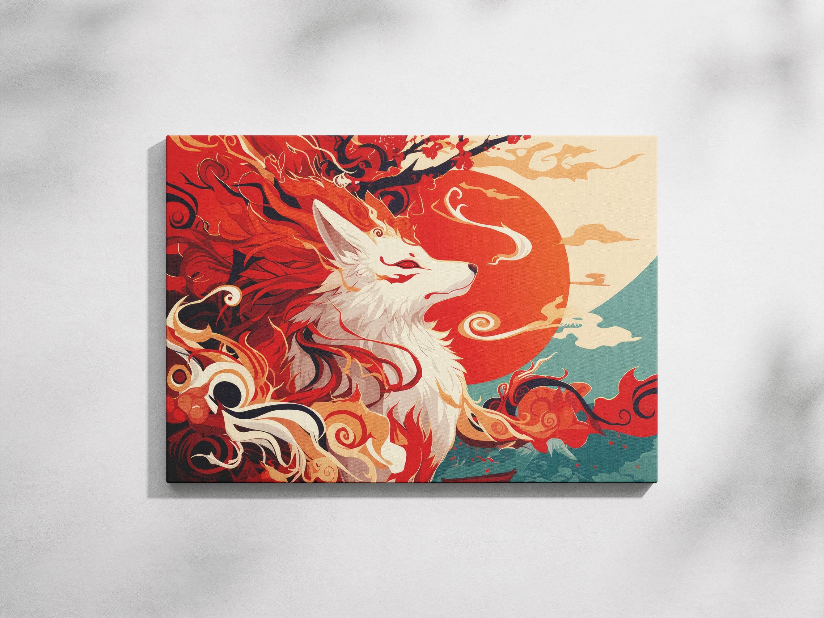 画材 Okinawan Red Earth Fine High Quality Fox Canvas Print, Durable Gallery Wrap, Japanese
