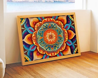 Energy Healing Art, Reiki Room Decor, Chakra Wall Art, Spiritual Gift Idea, Vibrant Mandala Print for Altar, Warm Clarity Artwork