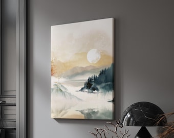Modern Japandi Canvas Art, Scandinavian Japanese Wall Print, Minimalist Home Decor, Rustic Coziness Portrait Art, Calming Aesthetic, Living