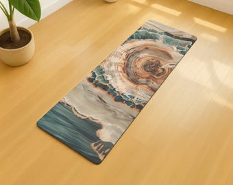 Esterilla de yoga escandinava, esterilla de ejercicios con anillos de árbol, equipo de fitness de estilo nórdico, esterilla antideslizante para entrenamiento, meditación, pilates, regalo de yoga, gimnasio en casa