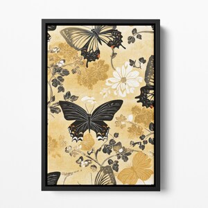 Framed Canvas Japanese Art, Floater Canvas Wall Art, Original Art On Canvas, Vintage Kimono Pattern Art, Japanese Print, Japan Nature Art
