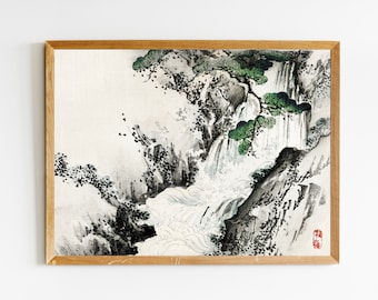 Japanese Wall Art, Japanese Art, Large Wall Art, Minimalist Art, Waterfall Painting, Waterfall Art, Japan Zen Wall Decor, Zen Wall Print