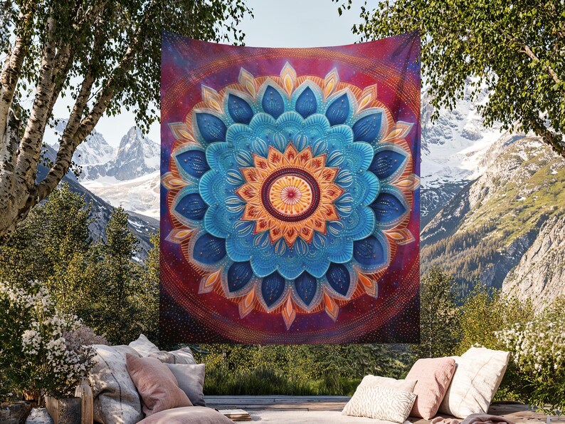 Mandala Wall Tapestry, Cosmic Boho Decor, Sacred Geometry Wall Hanging ...