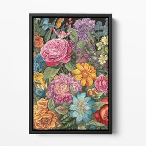 Framed Canvas Floral Abstract, Floater Canvas Wall Art, Original Art On Canvas, Botanical Art Piece, Flower Art Print, Nature Abstract Art