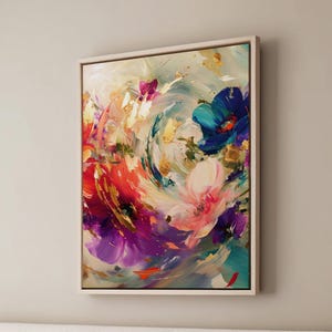 Framed Canvas Floral Abstract, Floater Canvas Wall Art, Original Art On Canvas, Botanical Art Piece, Flower Art Print, Nature Abstract Art