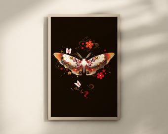 Gold Moth Girl 8.5 X 11 Art Print, Artwork Wall Aesthetic