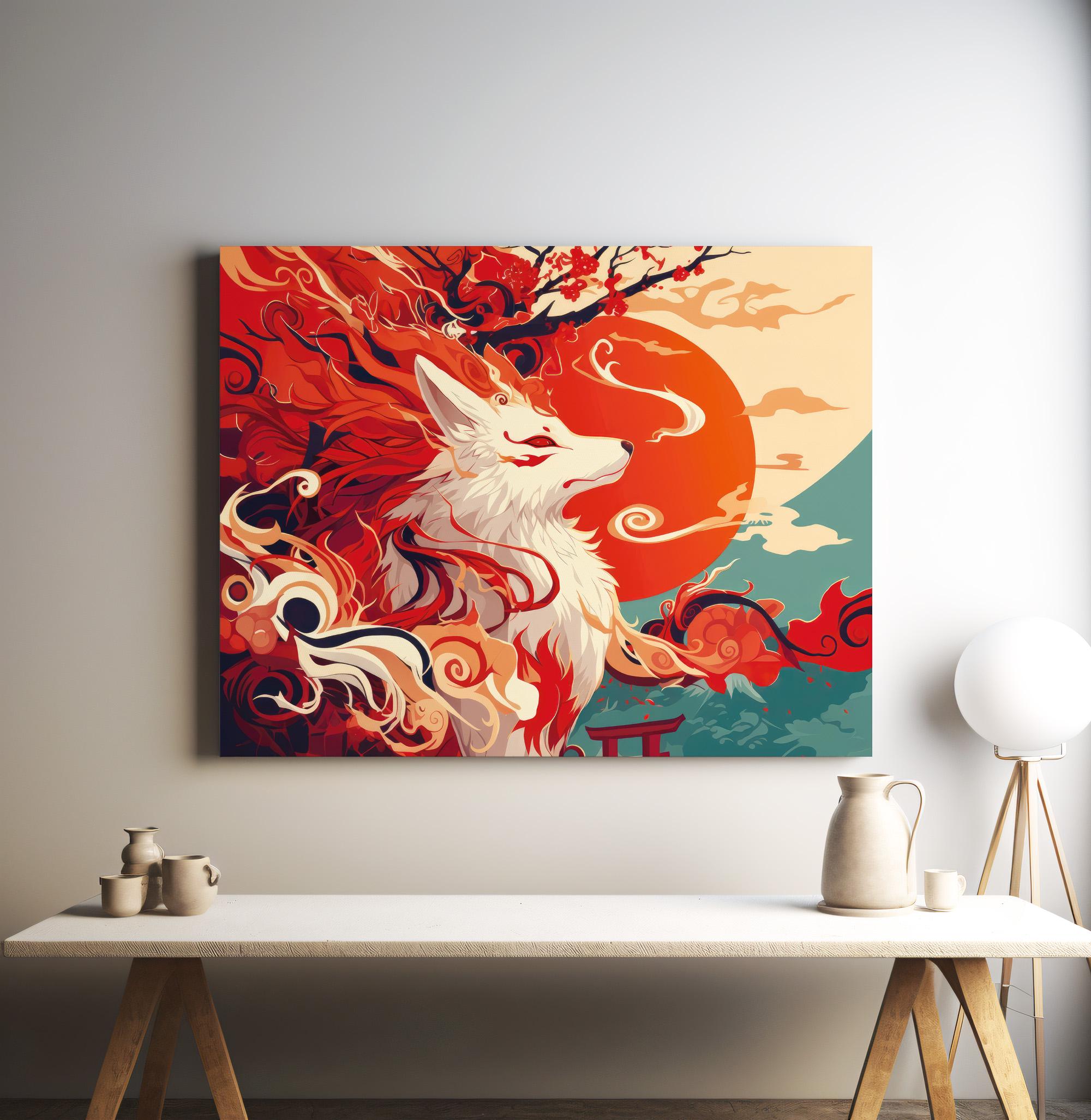 High Quality Fox Canvas Print, Durable Gallery Wrap, Japanese