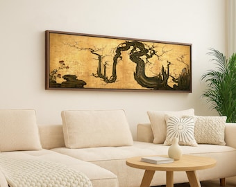 Framed Canvas Japan Art, Panoramic Vintage Art On Framed Canvas, Long Horizontal Wall Art, Floater Canvas Wall Art, Japanese Canvas Art