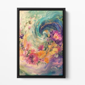 Framed Canvas Floral Abstract, Floater Canvas Wall Art, Original Art On Canvas, Botanical Art Piece, Flower Art Print, Nature Abstract Art