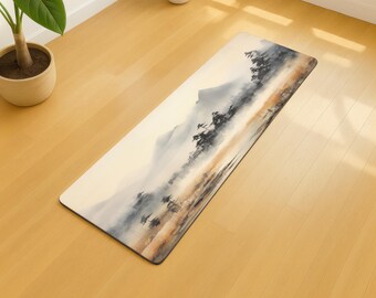 Resilient Yoga Mat, Japandi Exercise Fitness Mat, Non Slip Rubber Base, Soft Microsuede Top Pilates Mat, Durable Workout Gear, Home Gym