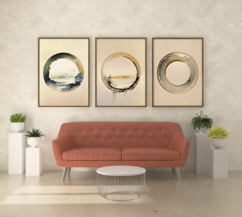 Minimalist Wall Art, 3 Wall Art Zen, 3 Piece Enso Circle, Set of 3 ...