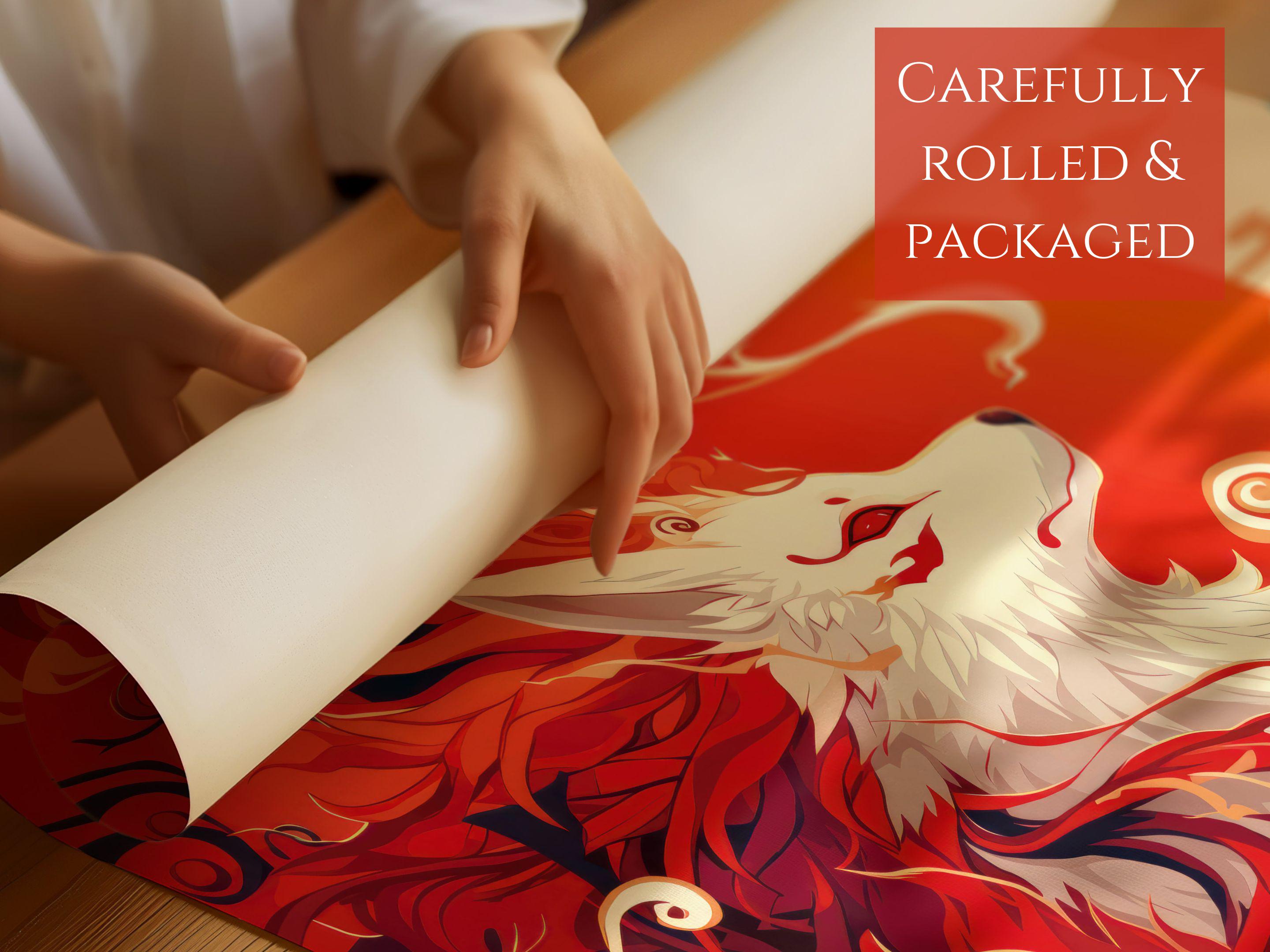 Mystical Nine-tailed Fox Print, Ethereal Japanese Folklore Square