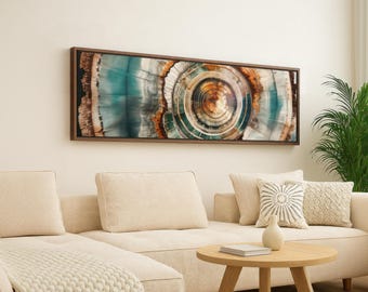 Large Panoramic Wall Art, Extra Long Canvas for Above Couch, Abstract Tree Ring Print, Scandinavian Entryway Decor, Bedroom Art