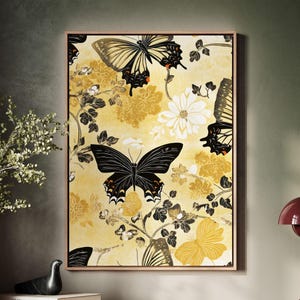 Framed Canvas Japanese Art, Floater Canvas Wall Art, Original Art On Canvas, Vintage Kimono Pattern Art, Japanese Print, Japan Nature Art