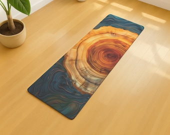 Yogastudiomat, abstracte boomringen, levendige warme koele tinten, antislip oefenmat, homegymaccessoire, fitnesskamermat, dagelijkse oefening