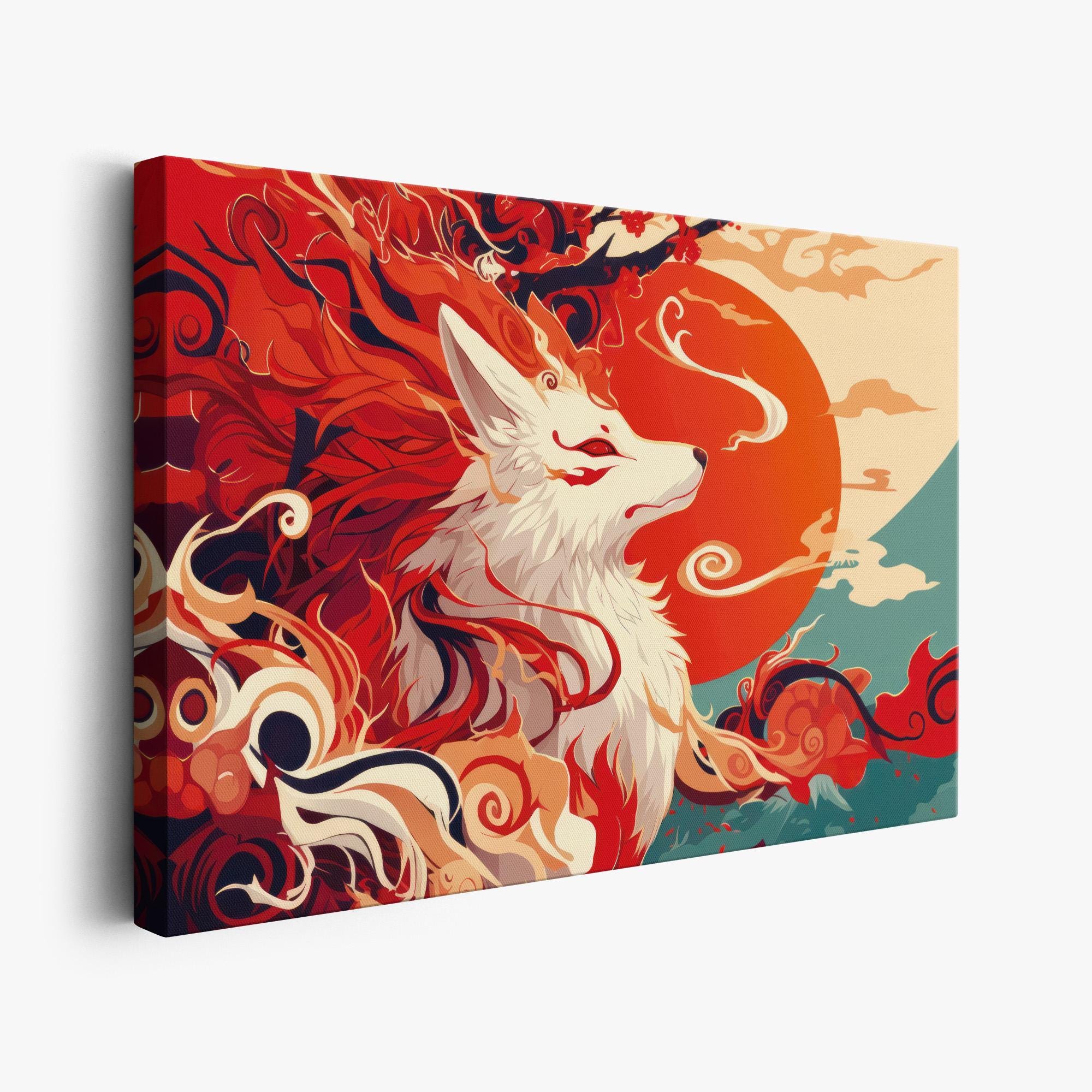 アート・デザイン・音楽 9-nine- series Monochrom Pict Nine Tailed Fox Canvas Art, Landscape Gallery Wrap, Japanese