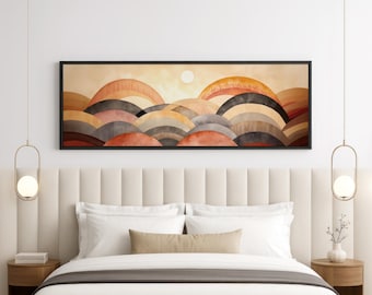 Japandi Abstrakt Bergväggkonst, Boho Landskap Inramad Canvas, Modern Neutral Jordnära Dekor, Lugnande Vardagsrum Minimalistiskt Konstverk