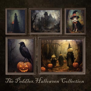 Halloween Art Collection, Halloween Gallery Wall, Set of 5 Art Prints, Vintage Halloween Art, Halloween Art Prints