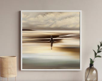 Zen Minimalistische quadratische Wandkunst, friedliches, ruhiges Dekor, beruhigendes Oasenkunstwerk, ruhiger matter Papierdruck, modernes Design, Innenbereich, Geschenk