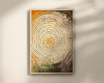 Tree Ring Art Print, Abstract Wood Wall Art, Rustic Organic Home Decor, Minimalist Nature Poster, Portrait Premium Matte Paper Wall Hanging