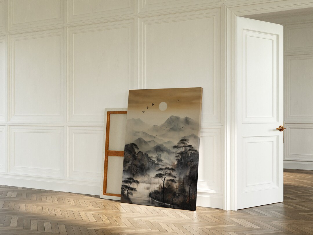 Japanese Canvas Painting, Original Art on Canvas, Japandi Wall Art