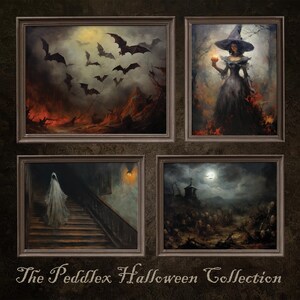 Halloween Art Collection, Halloween Gallery Wall, Set of 4 Art Prints, Vintage Halloween Art, Halloween Art Prints