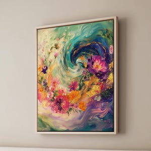 Framed Canvas Floral Abstract, Floater Canvas Wall Art, Original Art On Canvas, Botanical Art Piece, Flower Art Print, Nature Abstract Art