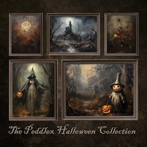 Halloween Art Collection, Halloween Gallery Wall, Set of 5 Art Prints, Vintage Halloween Art, Halloween Art Prints