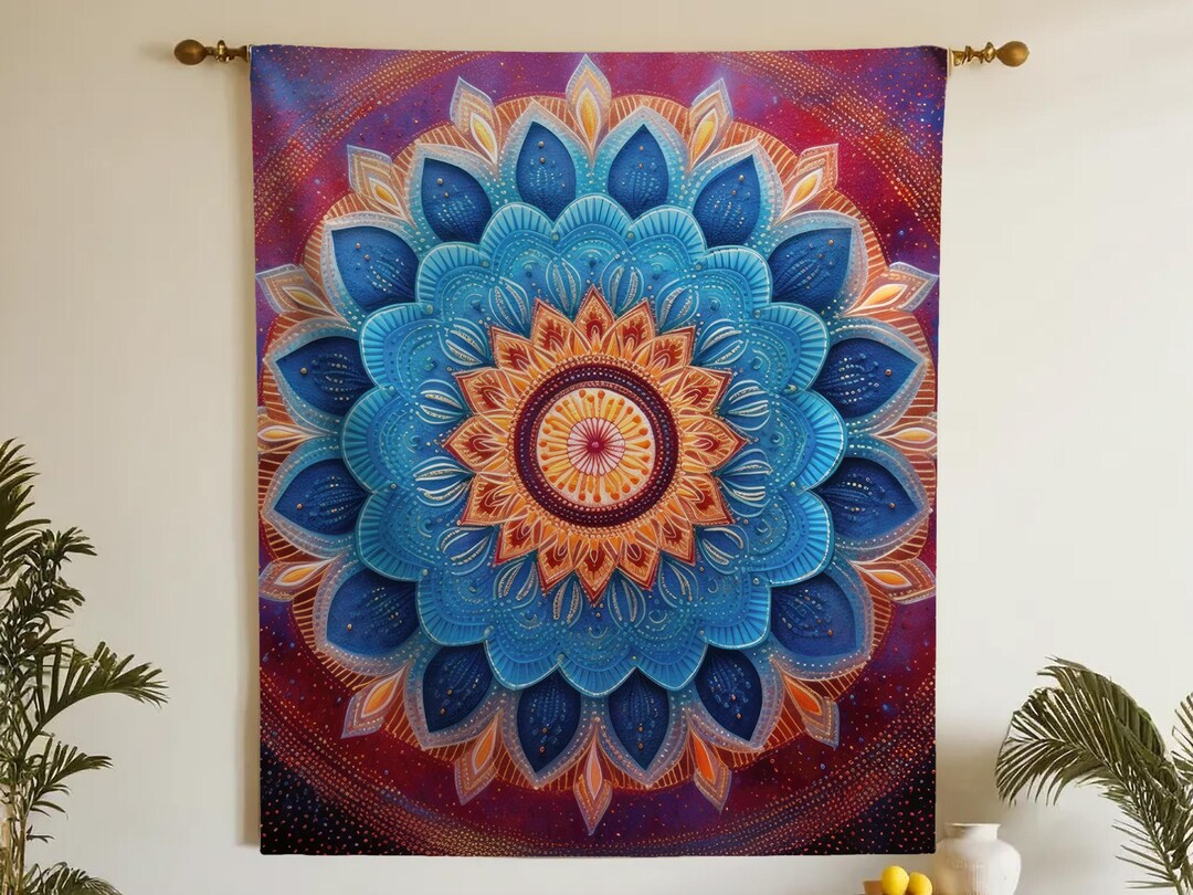 Mandala Wall Tapestry, Cosmic Boho Decor, Sacred Geometry Wall Hanging ...
